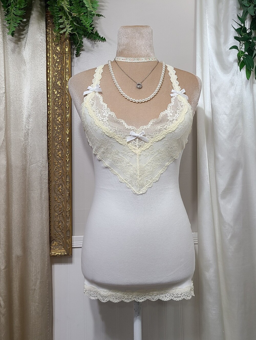 ♡ Y2K ♡ Abercrombie And Fitch White Cami Cream Lace Razorback Tank Top